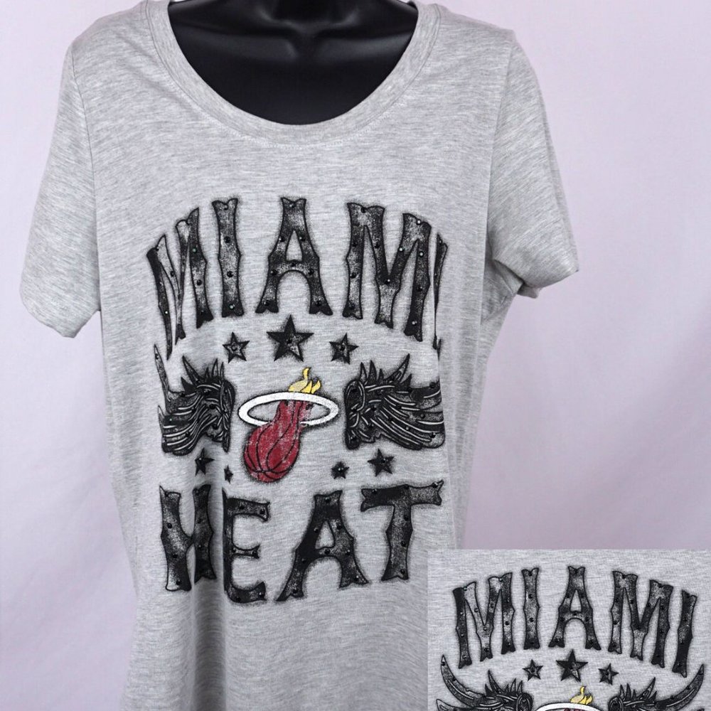 Miami Heat Shirt Women's XL Gray Bejeweled Team Lo